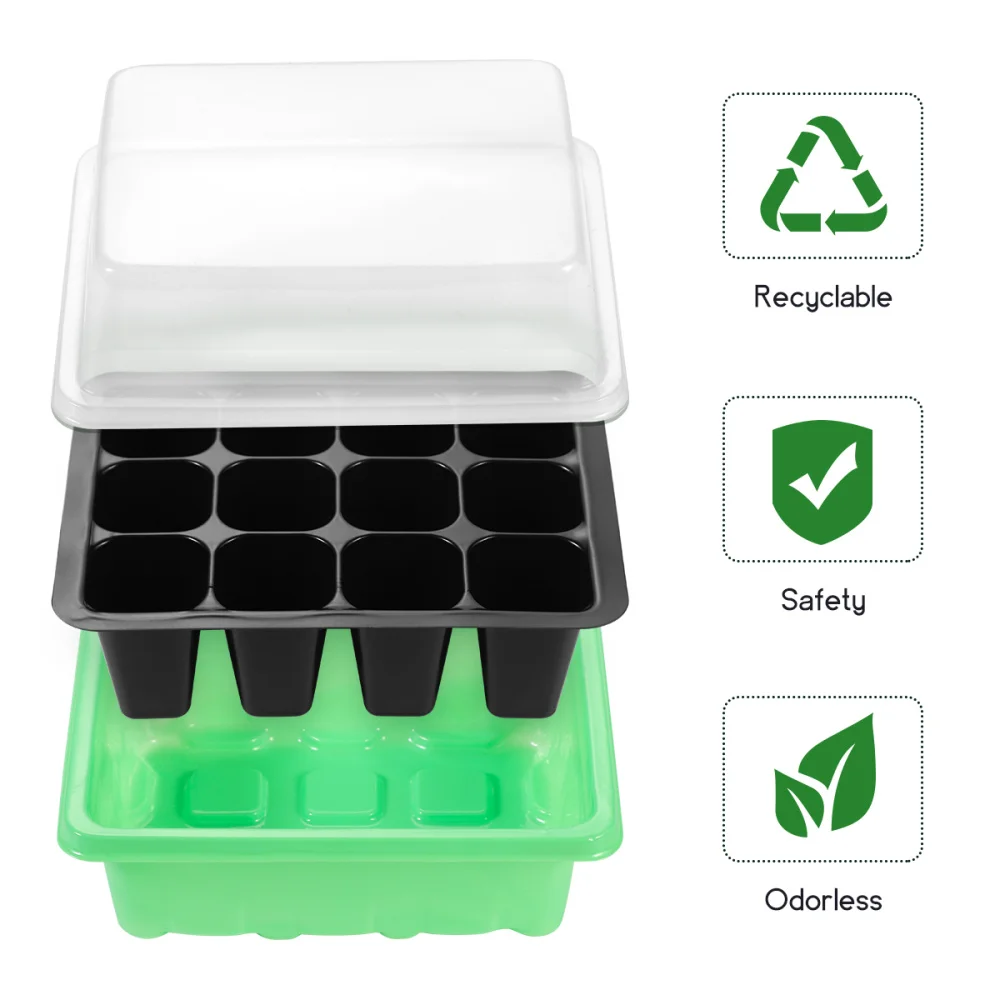 OUNONA 10 Pcs Seedling Tray Sprout Plate 12-Cells Nursery Pots with Transparent Lids Box For Gardening Bonsai (Green) | Дом и сад