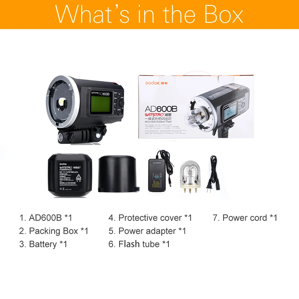 Godox AD600B 600Ws TTL GN87 HSS 1/8000S вспышка (Bowens Mount) w/2 4G X System 8700 мАч литий-ионный Аккумулятор