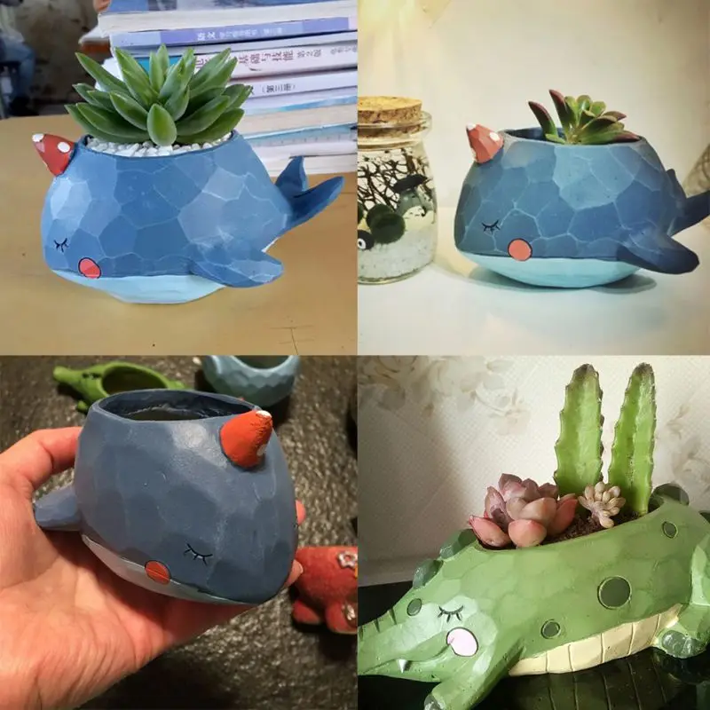 

CXD-Flower Pot Cartoon Animal Plant Pots Pote Resina Suculenta Desktop Home Office Decor Sleeping Whale Crocodile Elephant