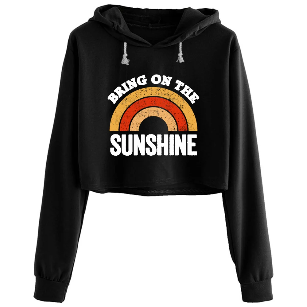 

Bring On The Sunshine Vintage Rainbow Crop Hoodies Women Korean Y2k Kawaii Goth Pullover For Girls