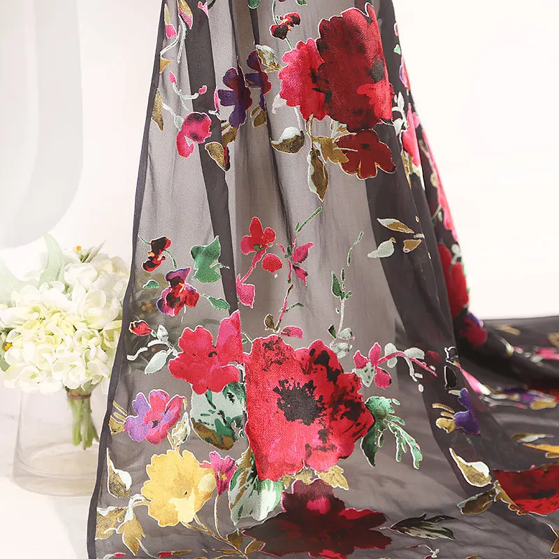 

140cm*100cm Burnt-out Silk Fabric Chinese Style Hollow Simulation Silk Fabric Brocade Fabric for Dress Hanfu Women's Clothing