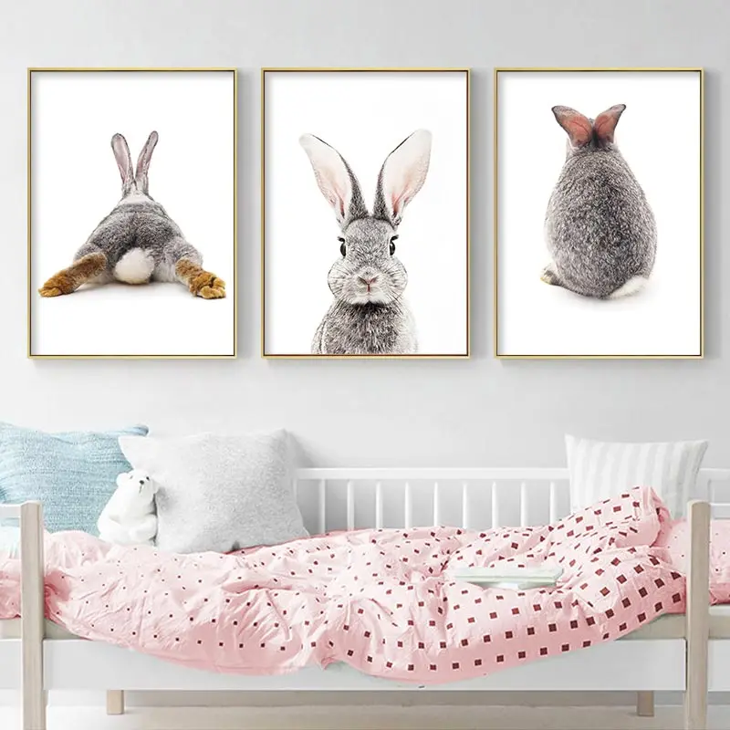 

Grey Rabbit Animal Posters and Prints Canvas Art Painting Cute Bunny Wall Art Nursery Decorative Picture Nordic Kids Decoration