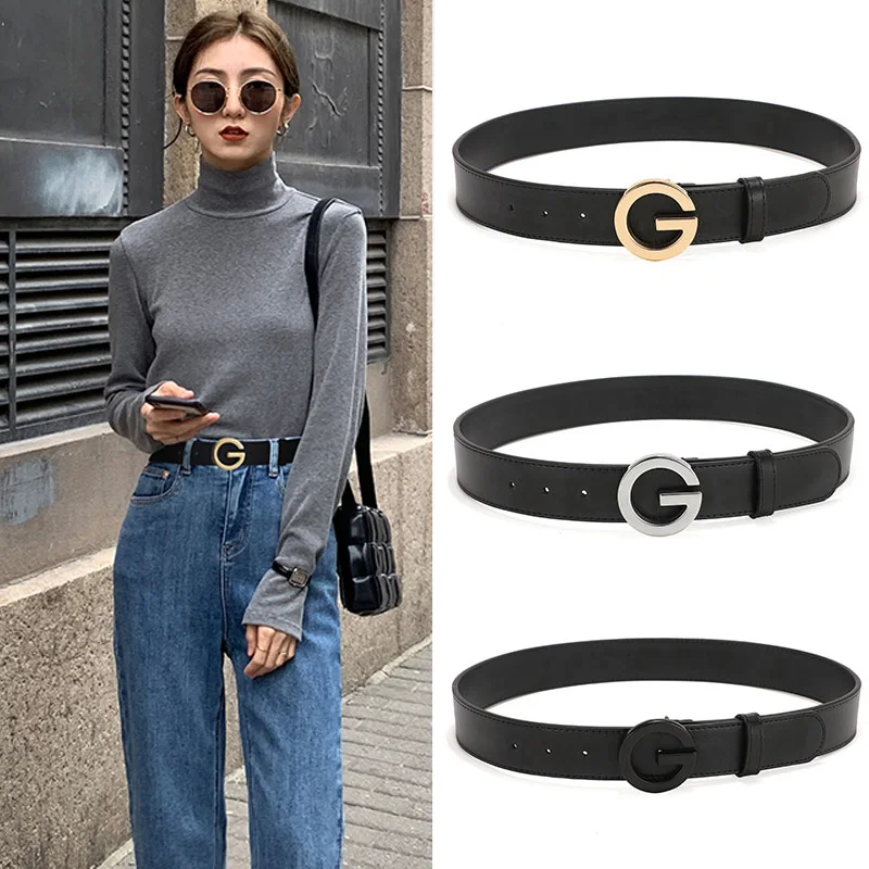 

Leather Belt Women Classic Simple Belt Female G Buckle Female Belt Simple Round Pin Buckle New women belts luxury brand