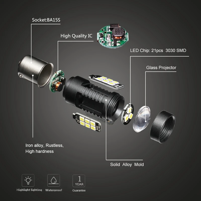 Комплект из 2 предметов 21 Вт Led 1156 Ba15S светодиодные лампы автомобиля светильник s
