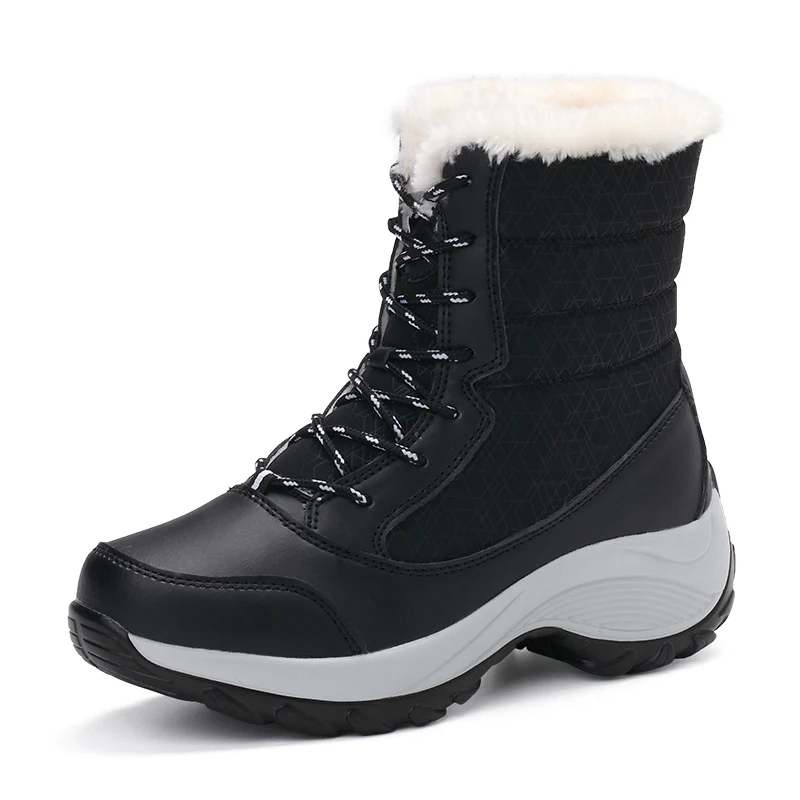 

Winter Outdoor Lightweight Women Plush Martin Boots Waterproof Platform Ankle Fur Hiking Trekking Snow Boots Plus Size 35-42