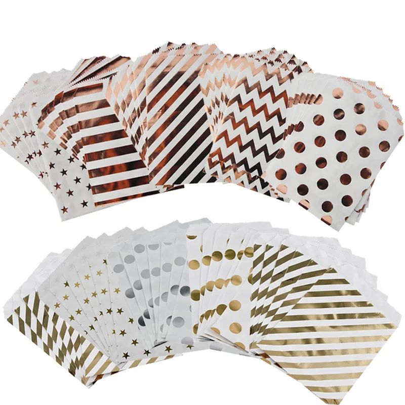 Rose Gold Dot Striped Star Gift Bag Paper Bags Box for Kids Birthday Party Decoration Dessert Candy box Thank you stickers | Дом и сад