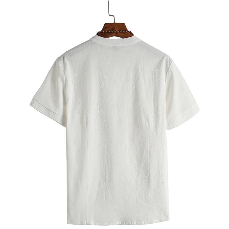 

2021 New Chinese Style Cotton Linen Buckle Men's Short-sleeved Shirt Stand Collar Men's Shirt Men's Clothing Wholesale