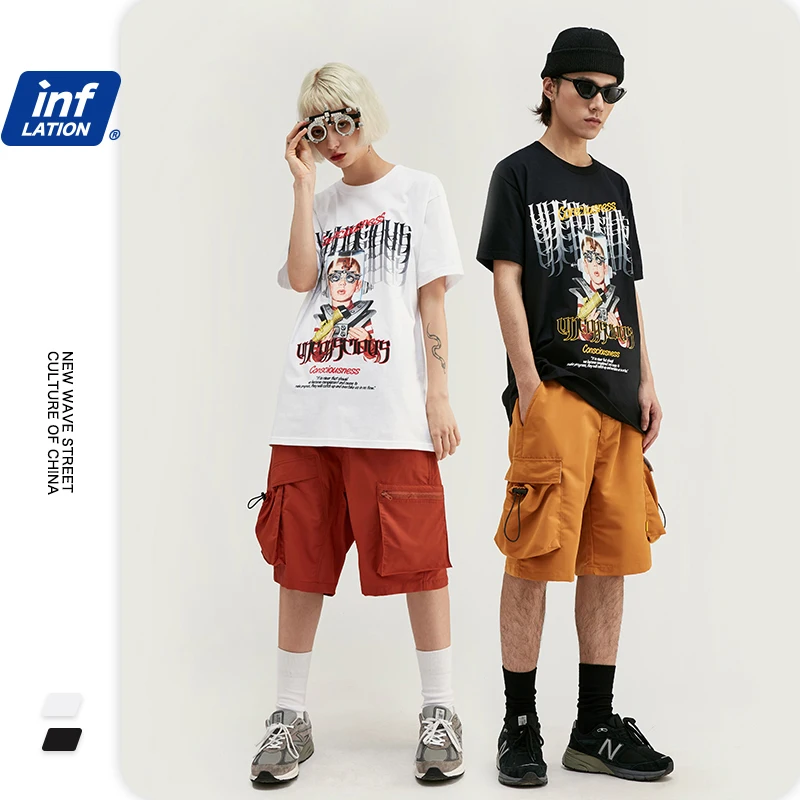 Мужская футболка с короткими рукавами INFLATION модная уличная одежда в стиле хип хоп