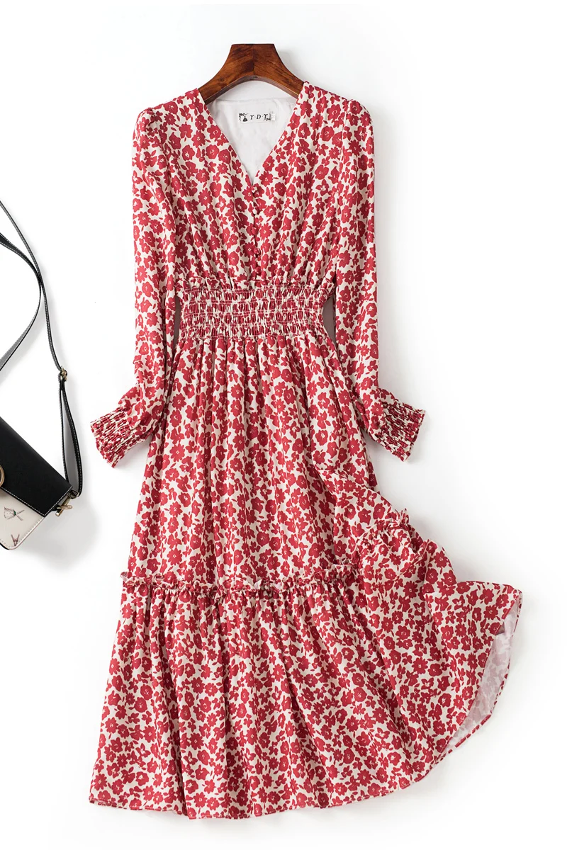

French Floral Dress Niche This Year's Popular Skirt Long Sleeve Seaside Holiday Dress Design