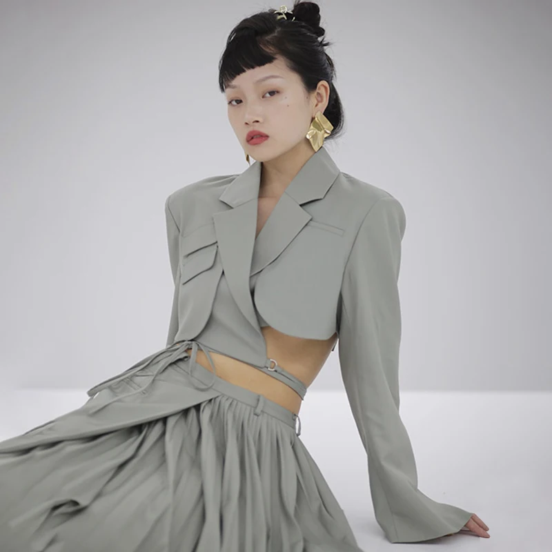 

Irregular Elegant Blazer For Women Notched Long Sleeves Lace Up Bowknot Blazers Female Summer Fashion New