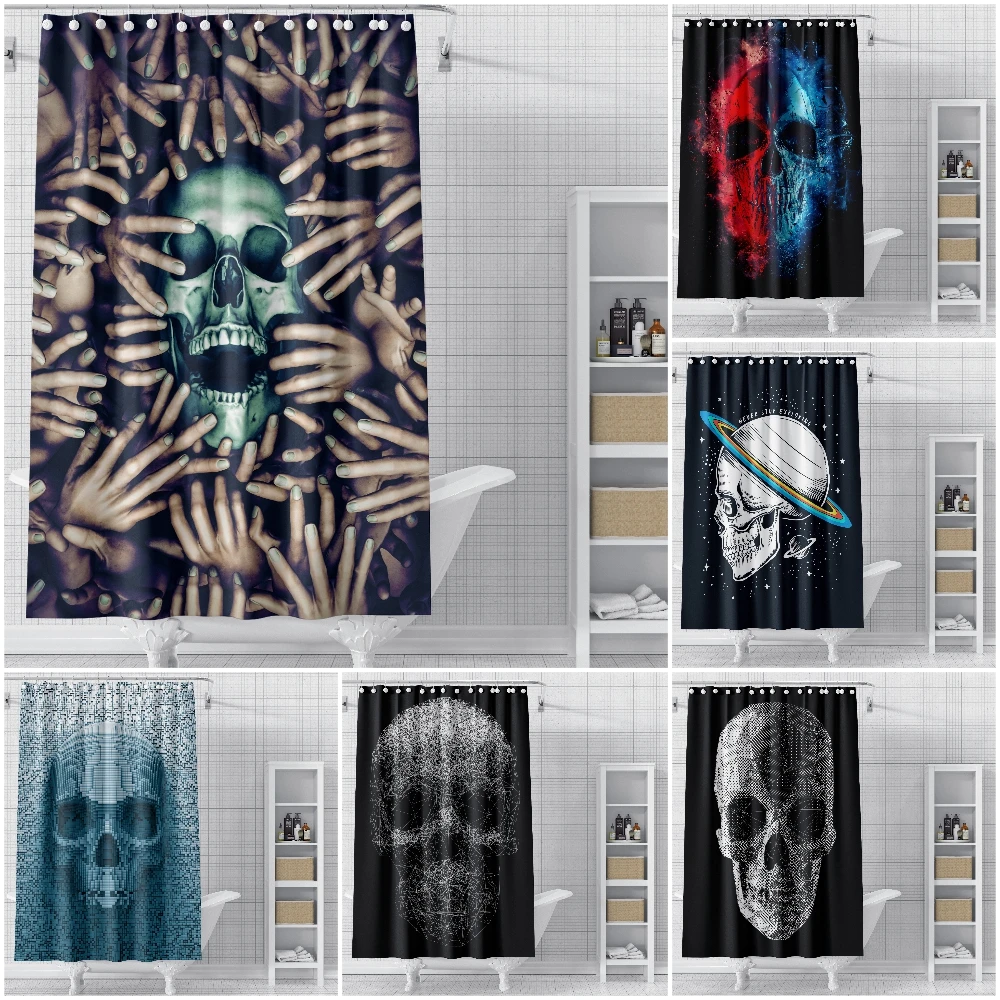 

Halloween Skull Shower Curtain 3D Print Bathroom Waterproof Polyester Bath Curtain Washable Bath Decor Curtains with Hooks