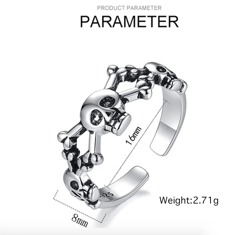 Черное кольцо с черепом и скелетом в винтажном стиле