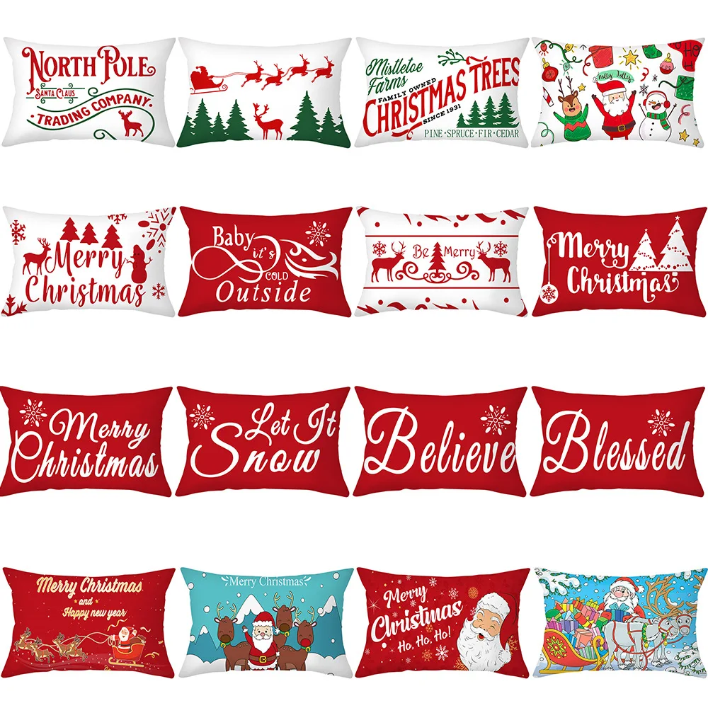 

Throw Pillows Covers Geometric Christmas Cushion Cover Home Supplies 30*50cm Pillow Case Car Decor Pillowslip Refreshing Red