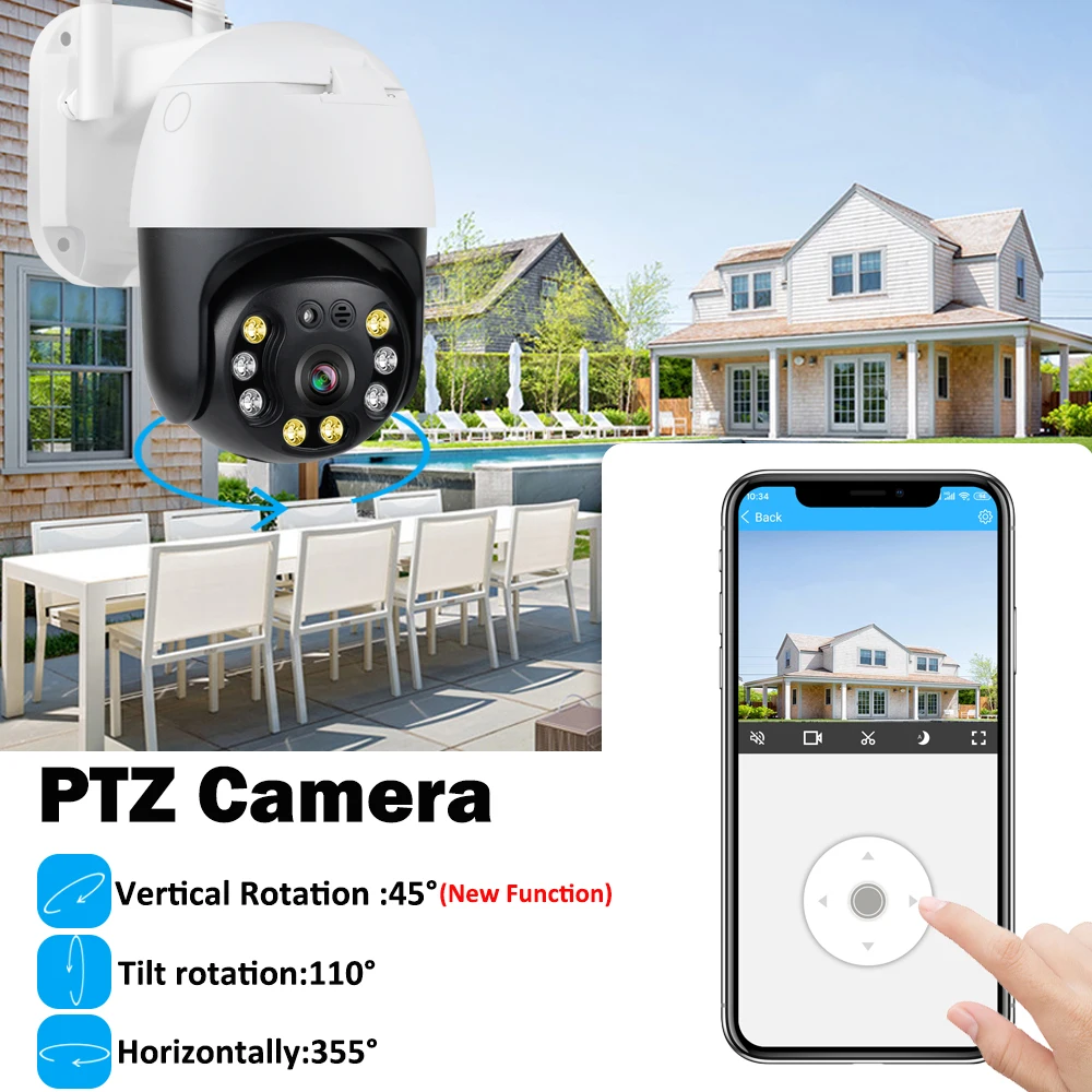 5MP PTZ видео наблюдение Wifi Наружная 4 кратный цифровой зум AI Беспроводная