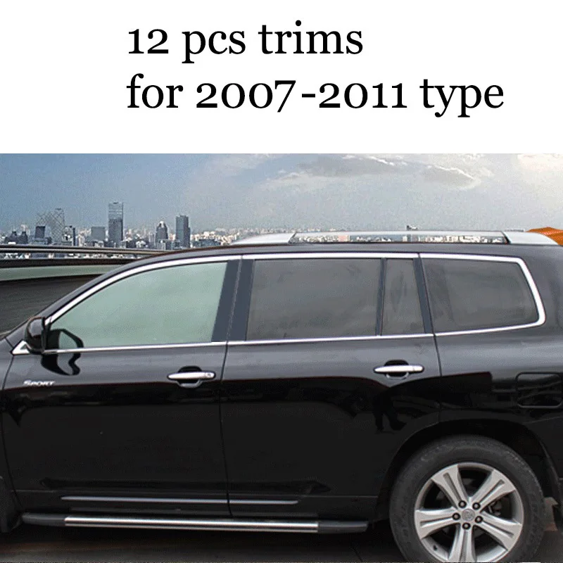 Lsrtw2017 304 нержавеющая сталь окна автомобиля планки для toyota highlander 2007 2008 2009 2010 2011 2012 2013 xu40 Kluger комплект планки - Название цвета: 12 pcs trims