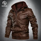 Повседневные мужские кожаные куртки, модная осенне-зимняя мотоциклетная куртка со съемной шапкой, байкерские кожаные пальто, Мужская брендовая новая одежда