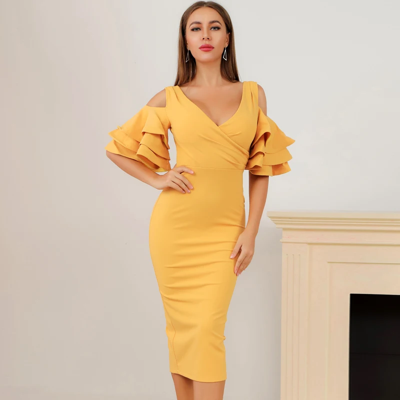 INDRESSME 2020 Новое Женское желтое платье с рюшами и бабочками коротким рукавом летнее