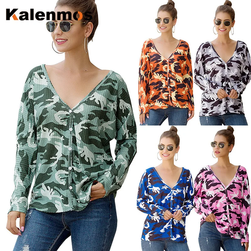 Long Sleeve Graphic Tees Women Button Print V Neck T Shirt Office Lady Feminino Plus Size Tshirt Casual Harajuku Top | Женская одежда