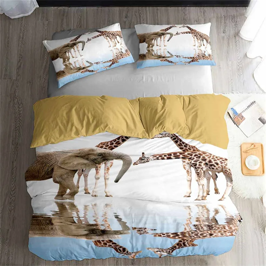 

HELENGILI 3D Bedding Set Giraffe Print Duvet cover set lifelike bedclothes with pillowcase bed set home Textiles #2-01