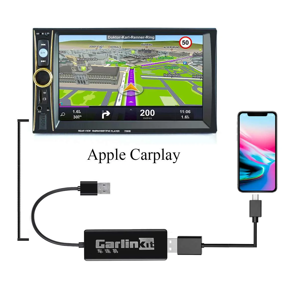 Carlinkit USB Смарт соединение Apple Carplay донгл для Android GPS навигатор плеер мини адаптер с