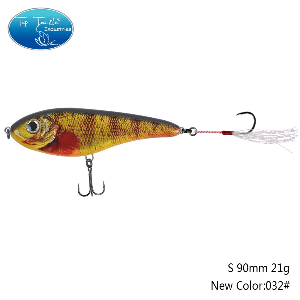 90mm 21g 032 90 мм 21 г цвета от 001 до 035 Тонущая Мускусная Щука искусственная рывковая приманка с одним крюком перьевая приманка для рыбалки - Цвет: 90mm 21g 032