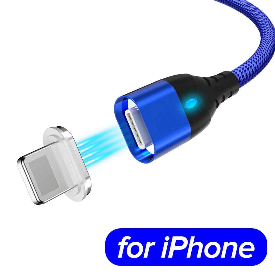 for iOS Blue 1 м Магнитный микро кабель 3A Быстрая зарядка type C USB провод для Xiaomi Redmi K20 huawei Honor 20 10 9 Нейлоновый Шнур для передачи данных для мобильного телефона - Цвет: for iOS Blue