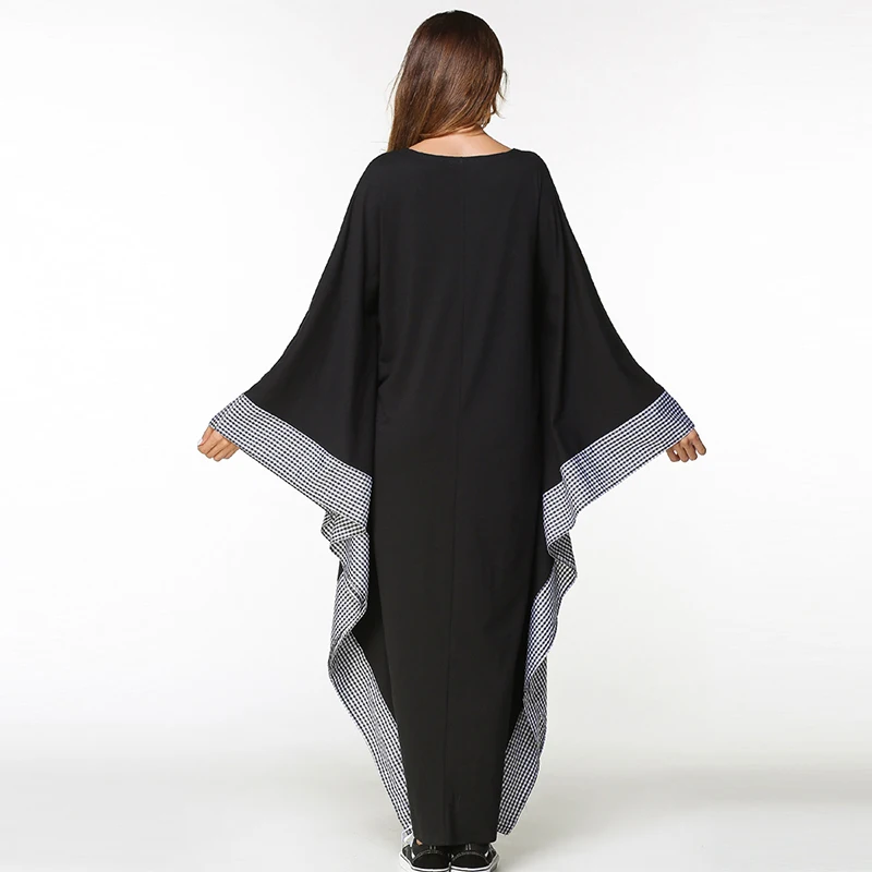 

Latest Islamic Turkey Long-Sleeved Plaid Bat Sleeve Dresses Dubai Moroccan Women's Middle Eastern Muslin Robes Arabic Oman Skirt