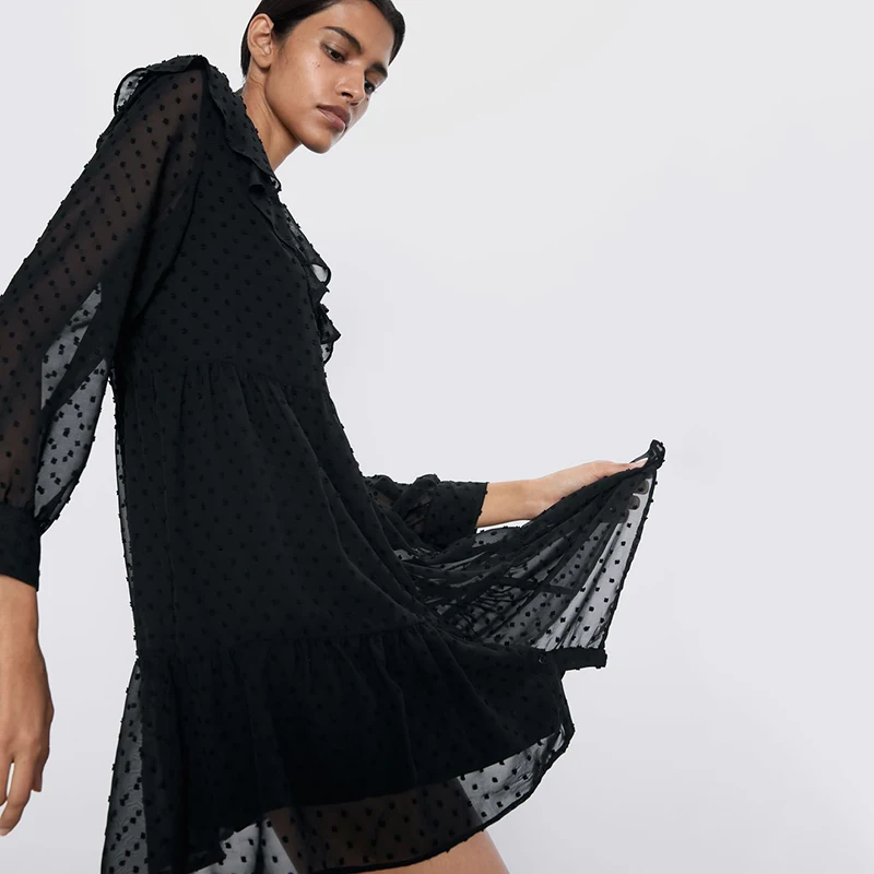 Женское платье из тюля с длинным рукавом и круглым вырезом однобортное застежкой