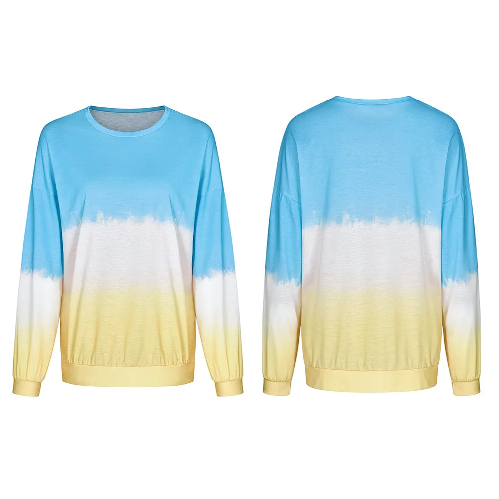 LZEQuella Women Autumn Winter Gradient Color Print Hoodies Sweatshirt Casual O Neck Long Sleeve Pullovers Female Tracksuit Top