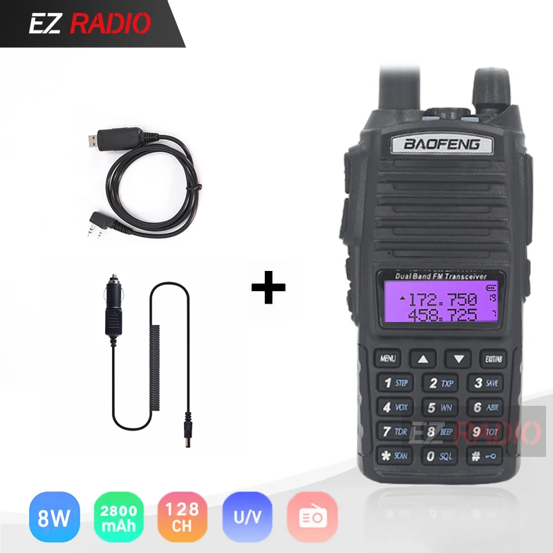 Апгрейд 8 Вт BaoFeng UV-82 портативное радио 10 км Baofeng UV 82 высокая 8 Вт рация 10 км Baofeng UV82 хорошо как Baofeng uv-9r - Цвет: Add 12V-Cable