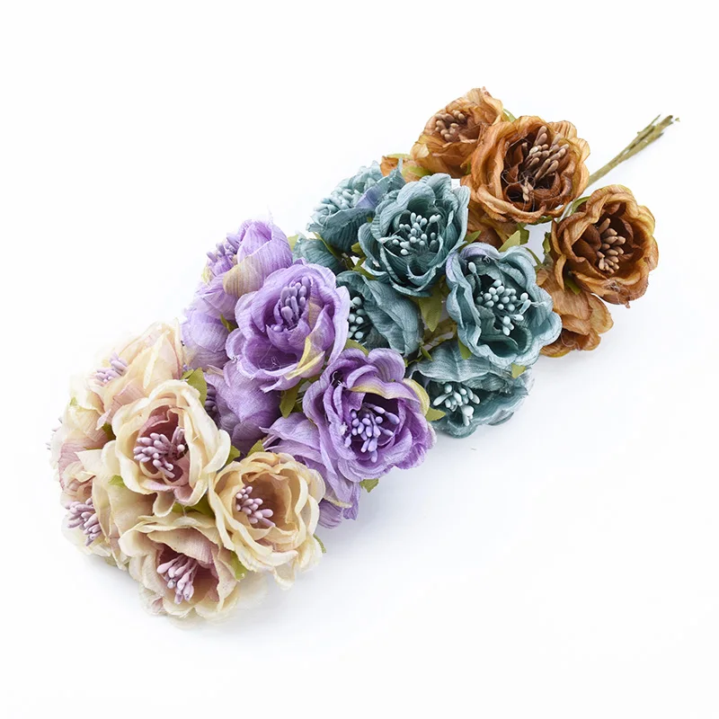 

6pcs stamen tea roses christmas decorations for home diy gifts box fake scrapbooking flowers wedding decorative flowers wreaths