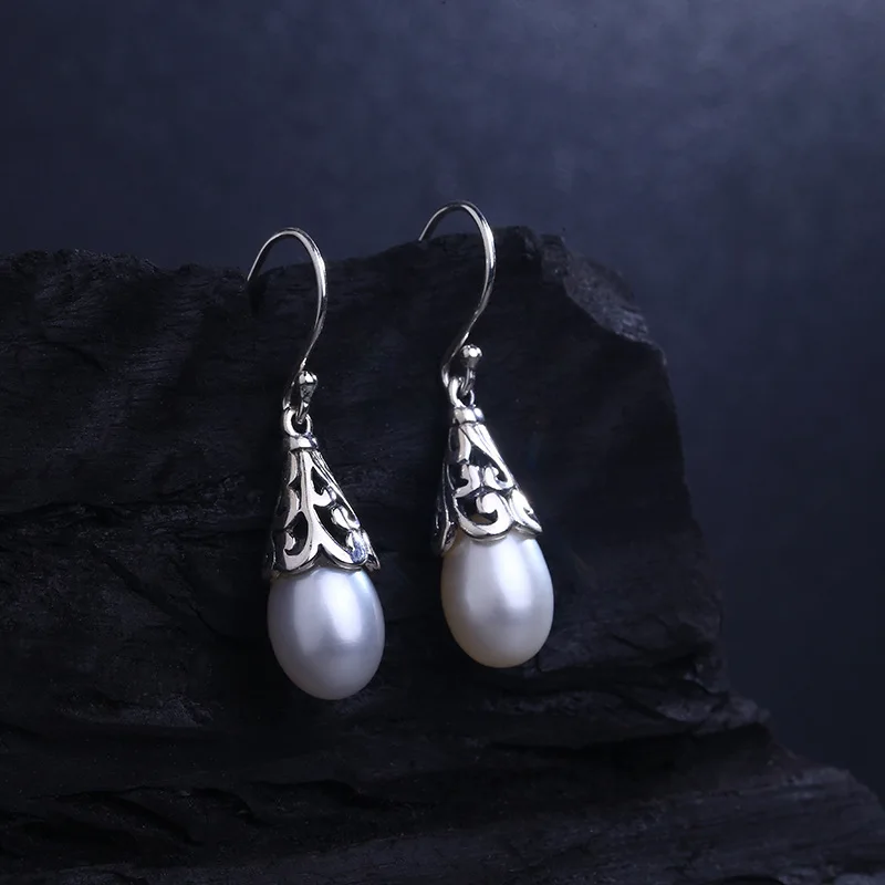 Инкрустированные жемчугом серьги из стерлингового серебра 925 пробы ретро полые