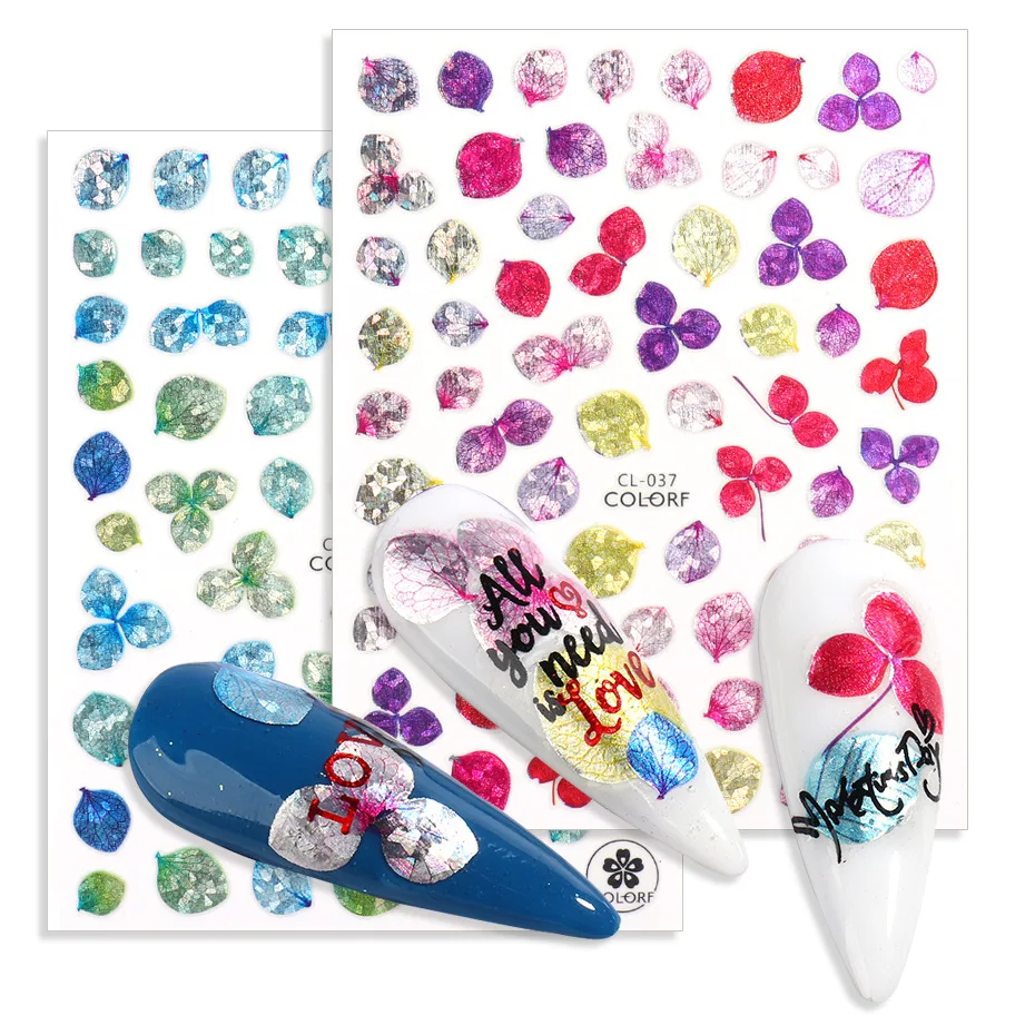

3D Laser Nail Stickers Flowers Leaf Clover Holographic Sliders Nail Art Decorations Ginkgo Decals Manicure Decoration