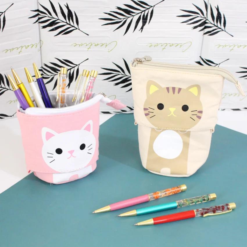 Эластичный чехол для карандашей с большой кошкой качественные тканевые школьные