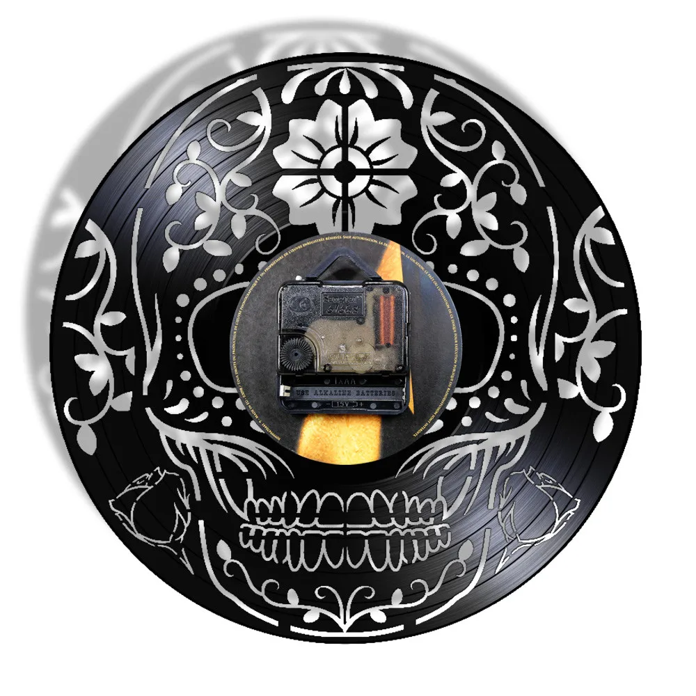 День мертвых виниловых пластинок настенные часы череп вырезанный вручную Día de los