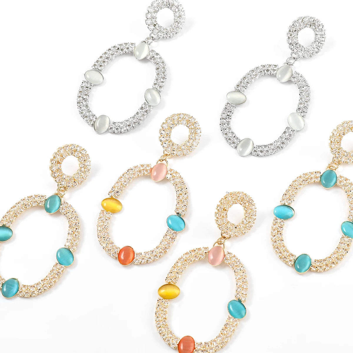 

Autumn Simple Metal Resin Rhinestone Oval Earrings School Party Popular Dangle Earrings Women's Elegant Accessories