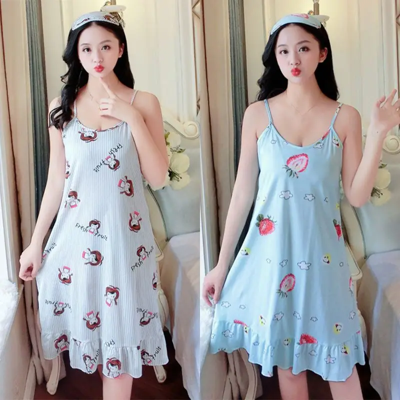 

Summer New Nightdress Multicolor Dress Girl Sweet Home Sleepdress Sleepwear Spaghetti fruit pattern candy Sleeveless Blindfold