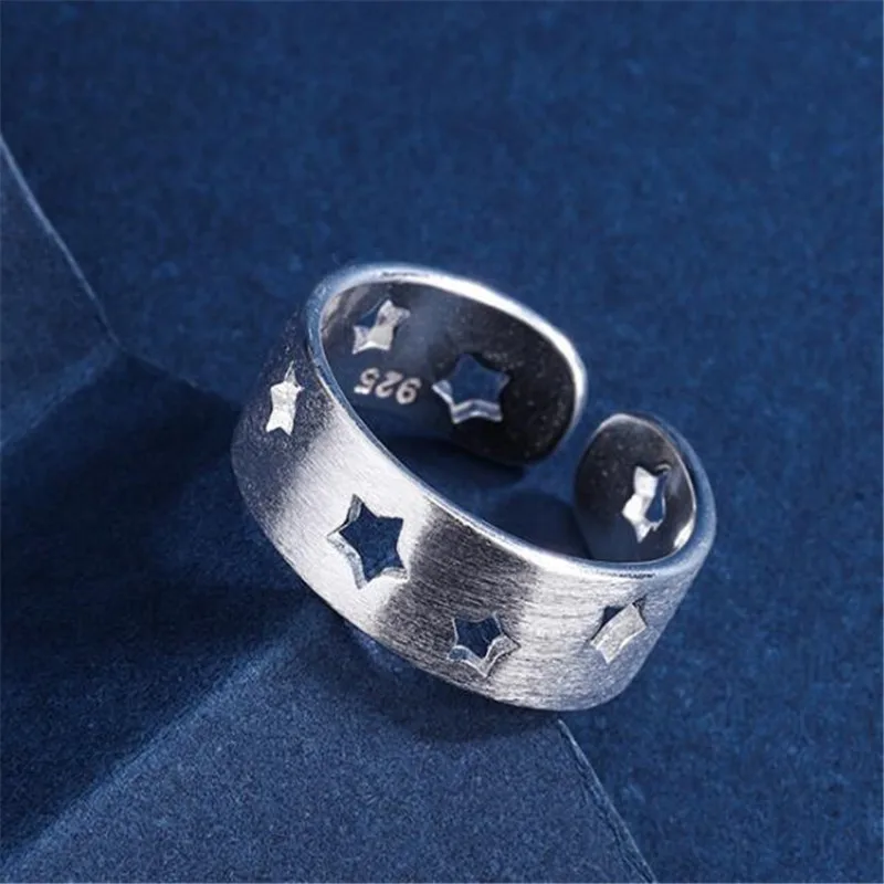 Креативное простое Открытое кольцо с матовой звездой металлическое серебряное