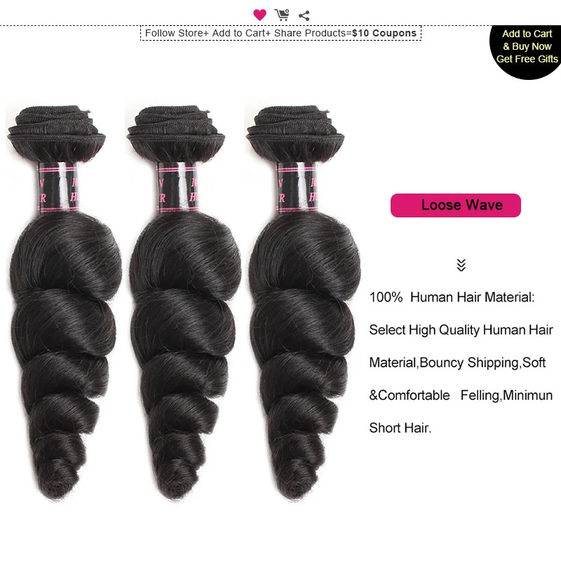 Ishow индийские свободные пучки волнистых волос с кружевом парик пробором