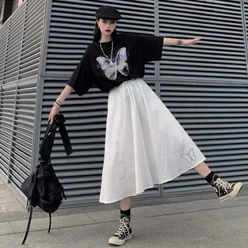 

Женская юбка с высокой талией, трапециевидная юбка в Корейском стиле, с вышивкой, в стиле ретро, в стиле Харадзюку, лето 2020