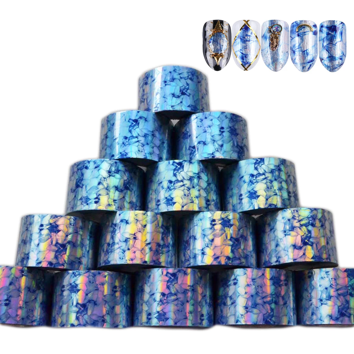 1 рулон сине белых цветов для ногтей лазерные переводные наклейки маникюра 4 см *