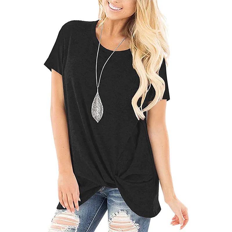 

Carney top solid twist casual crew neck short sleeve T-shirt