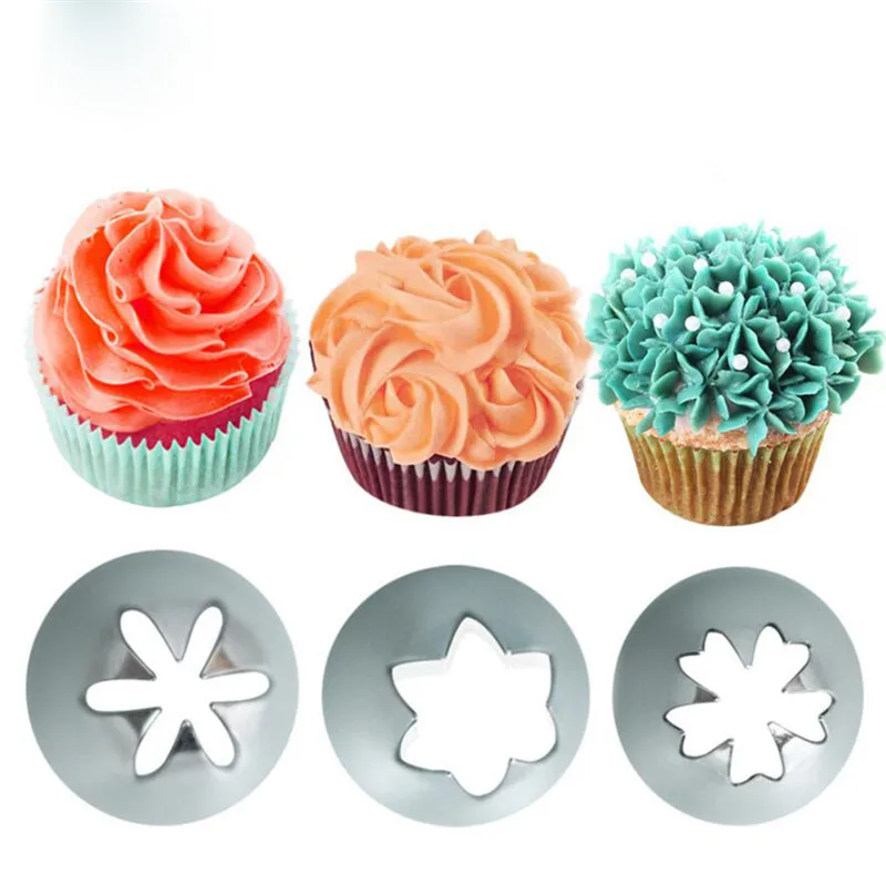 3pcs/Set Big Size Flower Cream Cake Icing Piping Russian Nozzles Pastry Tips Stainless Steel Fondant Decorating Tools |