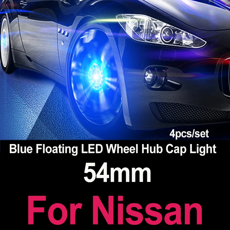 

54mm 4pcs Blue Floating LED lamp Wheel Hub centre Caps covers Light Wheel Center Rims for Teana Sylphy Qashqai Livina Tiida
