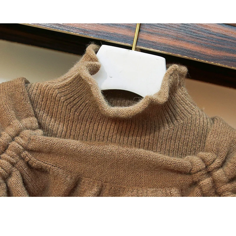 

2021 Winter Plus Size 3XL Thick Women's Dress Loose Long Sleeve Brand Sweater Vestidos Black Khaki Color Female Knitted Robe