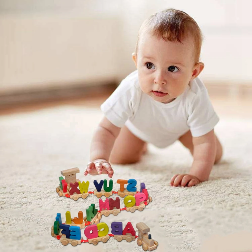 Детские Монтессори мягкий деревянный поезд модель игрушки алфавитный номер