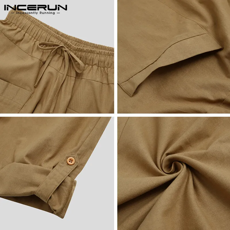 

Cotton Linen Men Casual Pants Solid Loose Joggers 2021 Retro Streetwear Calf Length Trousers Men Drop Crotch Harem Pants INCERUN