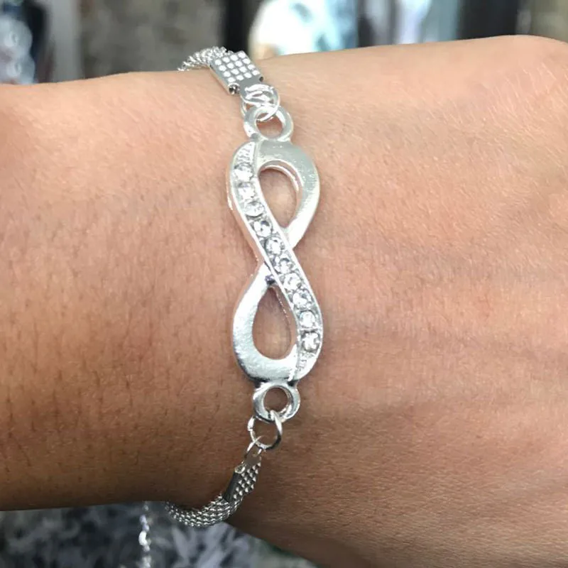 

DoreenBeads Fashion Bracelet For Women Jewelry Rhinestone Silver Color Infinity Bracelet Men's Accessories Charms Gift.1 PC