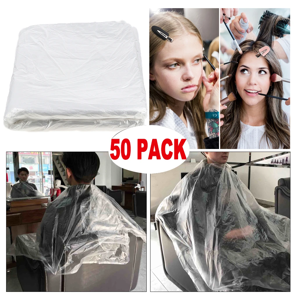 50x Disposable Haircut Capes Clear Barber Home Shawl Apron Cloth + 8x Hair Clips | Красота и здоровье