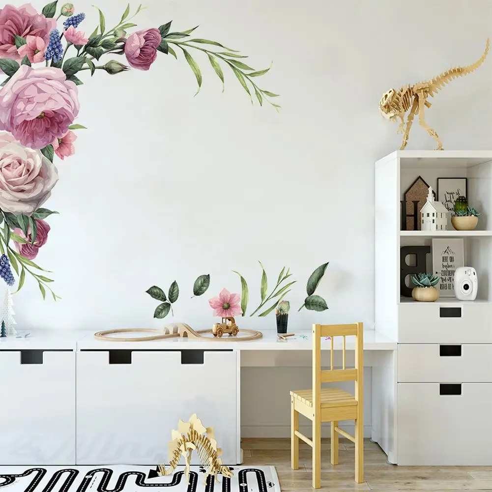 

Wall Sticker 2Pcs Peony Rose Flower Self Adhesive Mural Wall Sticker Home Living Room Decal for living room